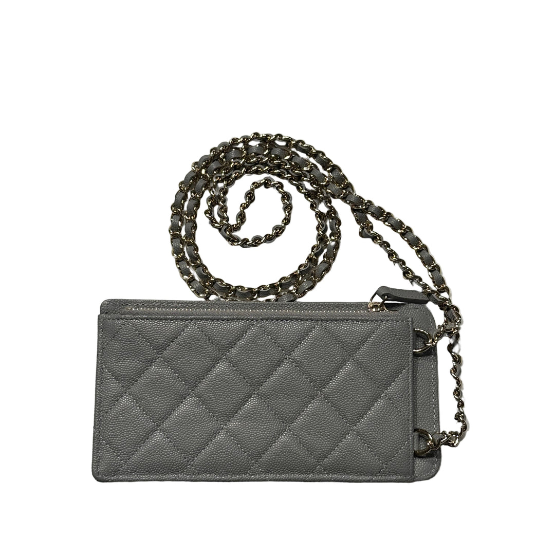 Chanel Handytasche Caviar Leder Grau Hardware Gold