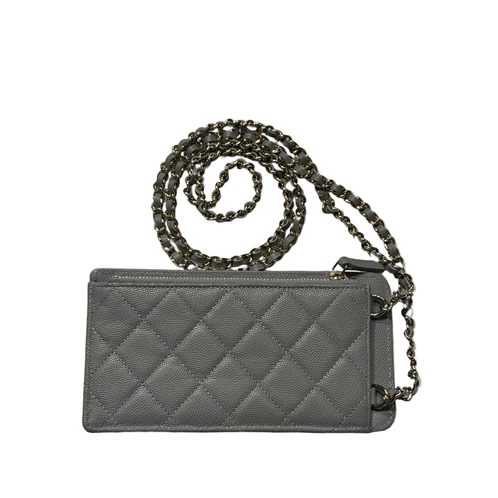 Chanel Handytasche Caviar Leder Grau Hardware Gold