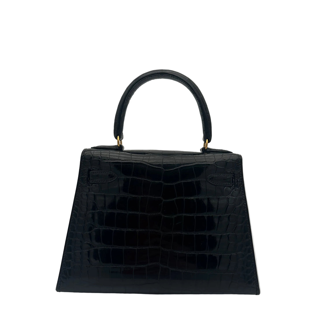 Hermes Kelly 20 Vintage Alligator Leder Schwarz Hardware Gold