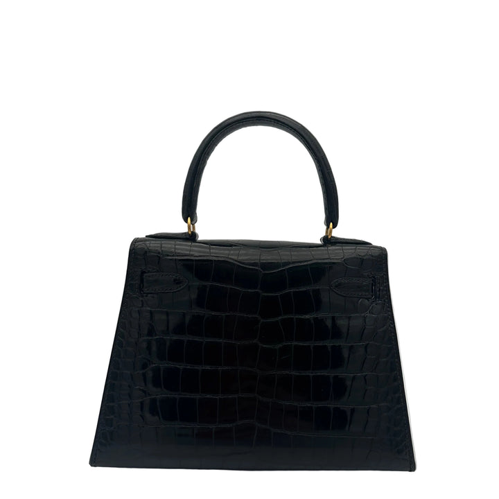 Hermes Kelly 20 Vintage Alligator Leder Schwarz Hardware Gold