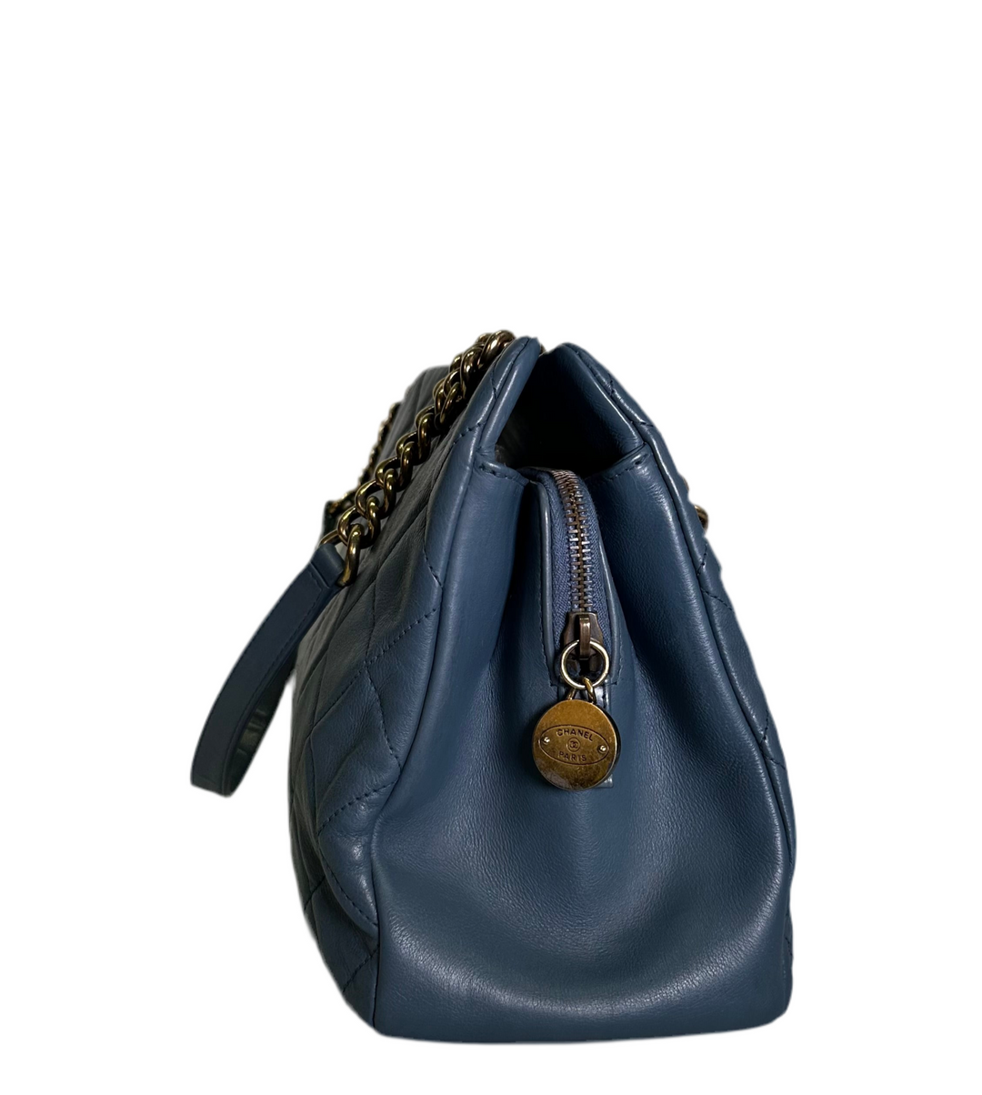 Chanel Tasche Shopping Tote Nappa Leder Blau Hardware Gold