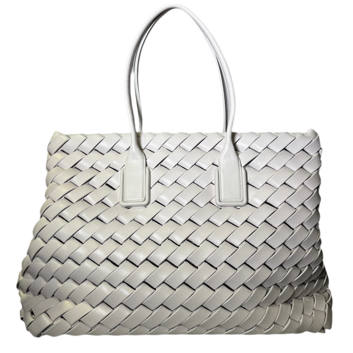 Bottega Veneta Shopper Weiß Intrecciato Leder Hardware Gold