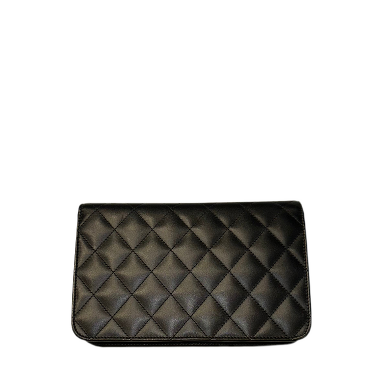 Chanel WOC Cambon Schwarz Nappa Leder Lack innen Pink Hardware Silber