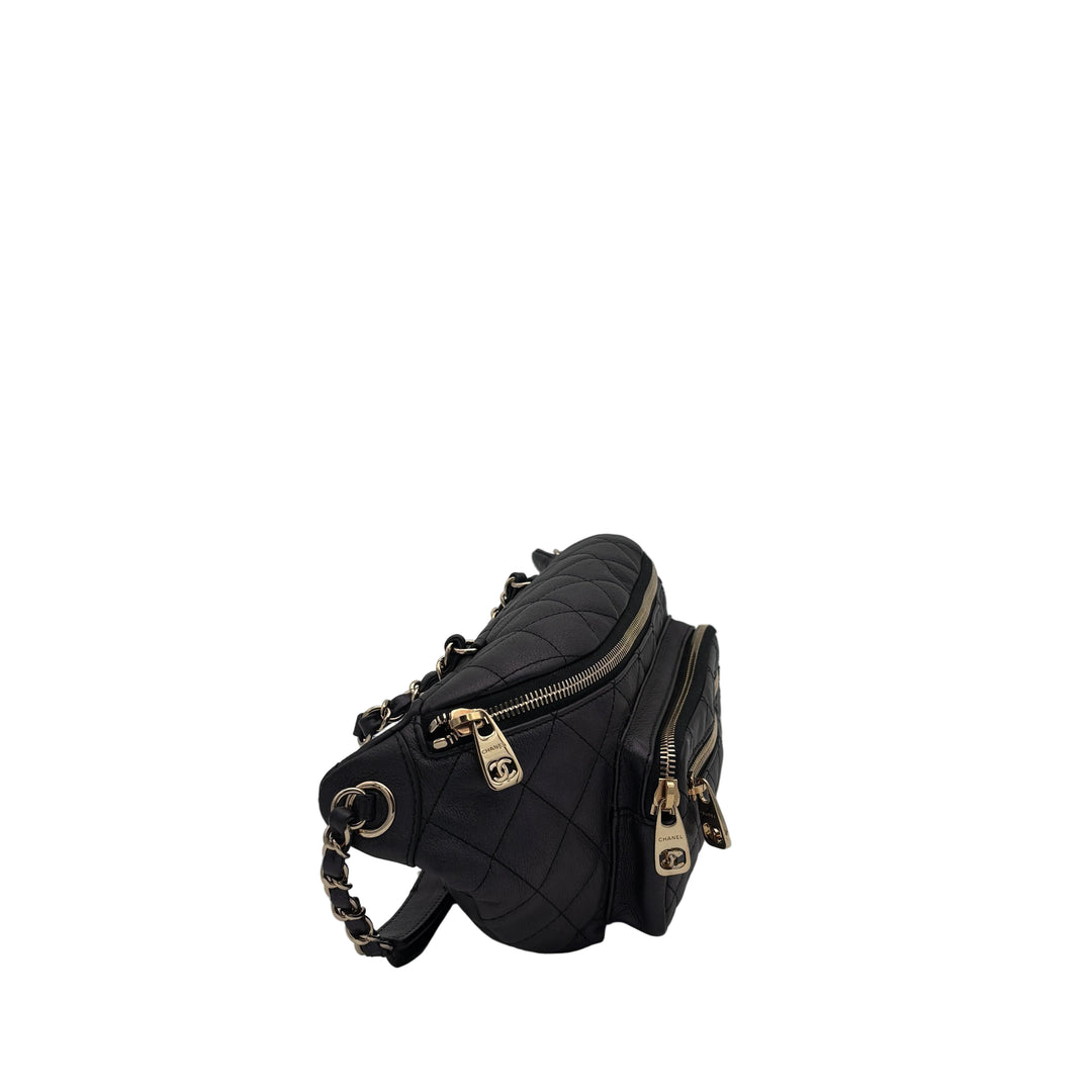 Chanel Bauchtasche Top Handle Leder Schwarz genarbt Hardware Gold