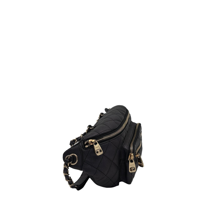 Chanel Bauchtasche Top Handle Leder Schwarz genarbt Hardware Gold