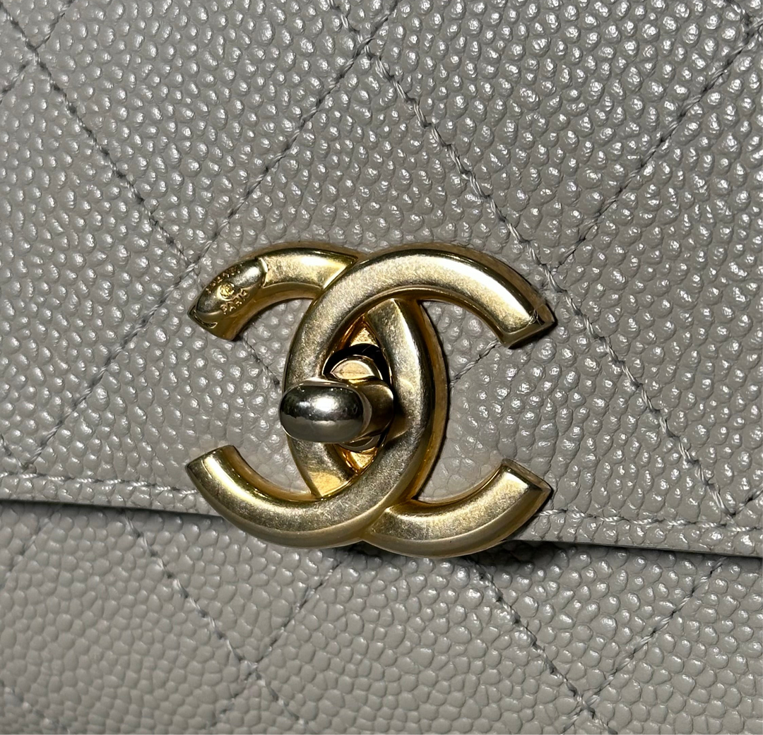 Chanel Tasche Caviar Leder Grau Hardware Eisgold