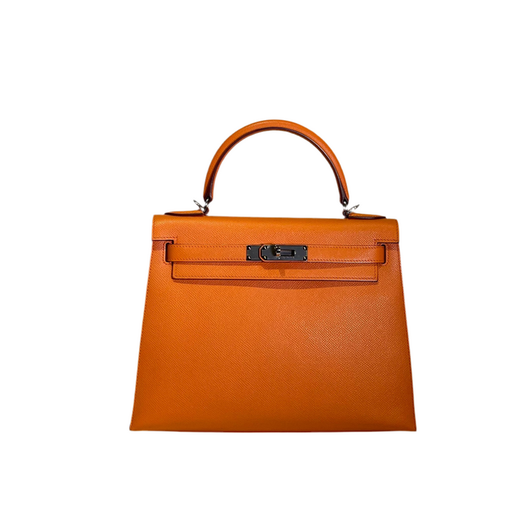 Hermes Kelly 28 Sellier Epsom Leder Apricot Palladium