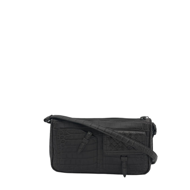 Bottega Veneta Tasche Tambura Multi Pocket Shoulder Bag Leder Kroko Etoupe