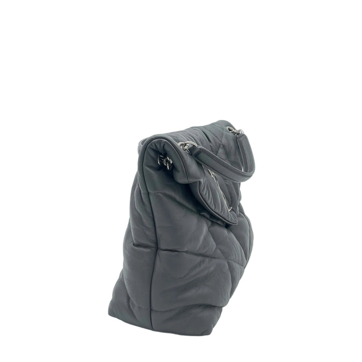 Yves Saint Laurent Tasche Loulou Puffer Medium Leder grau HW silber matt