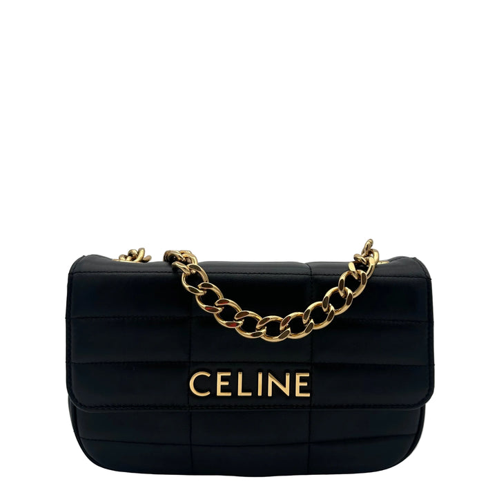 Celine Tasche Matelasse Monochrome Leder Schwarz Crossbody Celine Hardware Gold