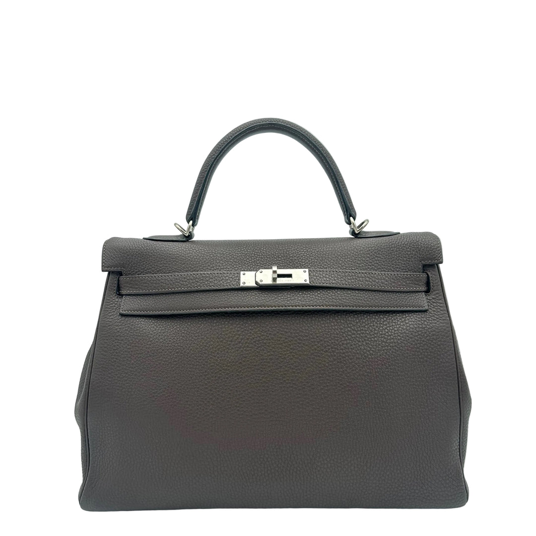 Hermes Kelly 35 Leder Clemence Retourne Cacao Hardware  Palladium