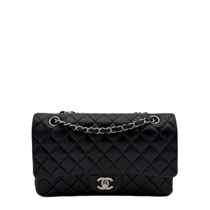 Chanel Tasche Timeless Double Flap Medium Nappa Leder Schwarz Hardware Silber