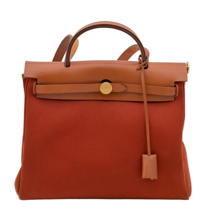 Hermes Herbag 31 ZIP Toile Vache Canvas Bi - Color Etrusque / Rot  Naturleder Hardware Gold