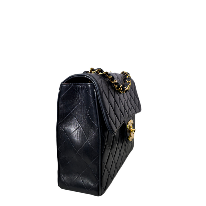 Chanel Tasche Classic Single Flap Vintage Jumbo Leder Dunkelblau Hardware Gold