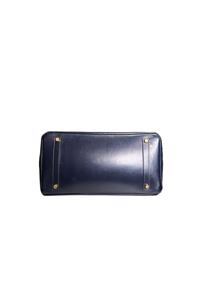 Hermes Birkin 35 Box Leder Dunkelblau Hardware Gold