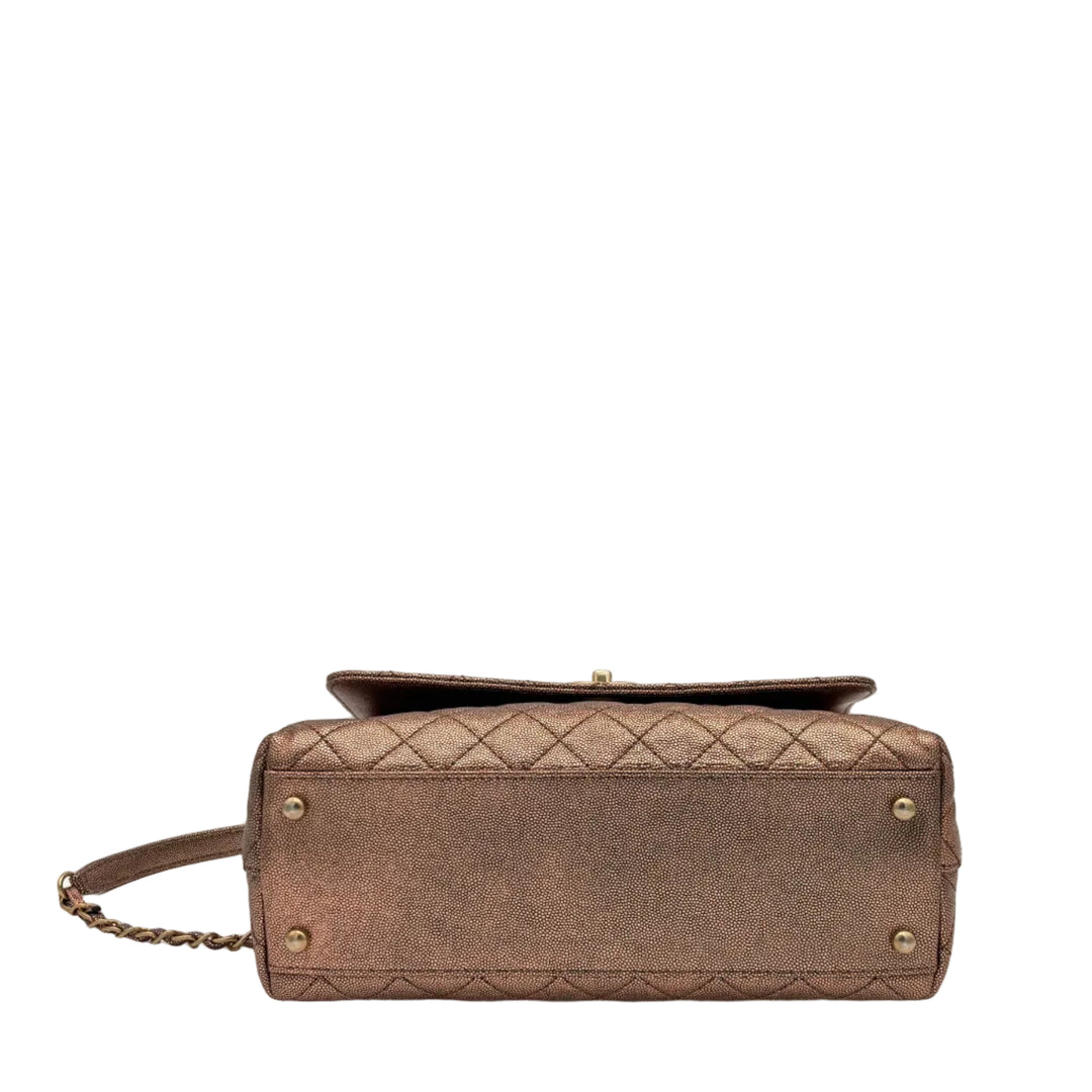 Chanel Tasche Coco Handle Medium Caviar Leder Bronze Metallic Hardware Gold