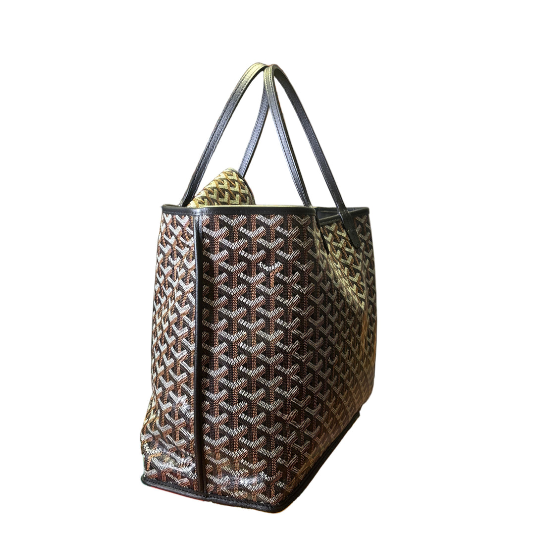 Goyard Tasche Anjou Reversible PM / Pochette Canvas Schwarz Braun Creme Honore Paris / Leder Schwarz