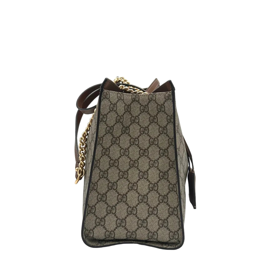 Gucci Tasche Padlock Medium Shoulder Bag Canvas Monogram Leder Cognac Schultergurt mit Goldkettendetail