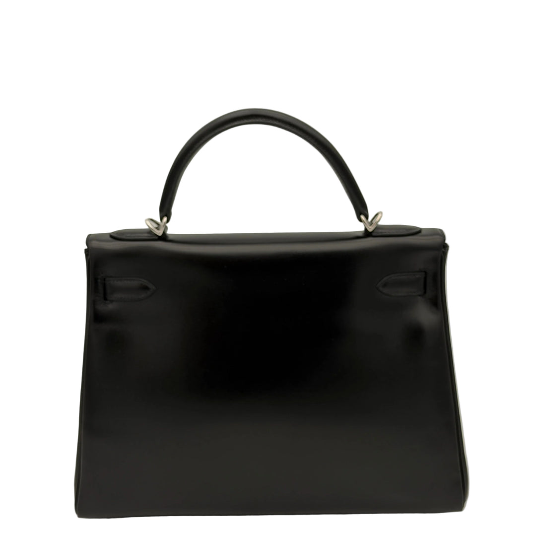 Hermes Kelly 32 Retourne Box Leder Schwarz Hardware Palladium
