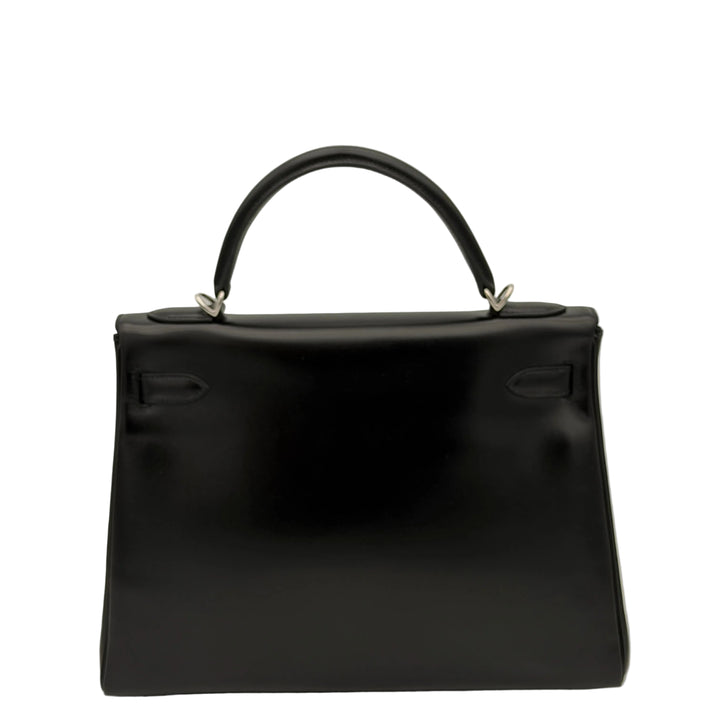 Hermes Kelly 32 Retourne Box Leder Schwarz Hardware Palladium