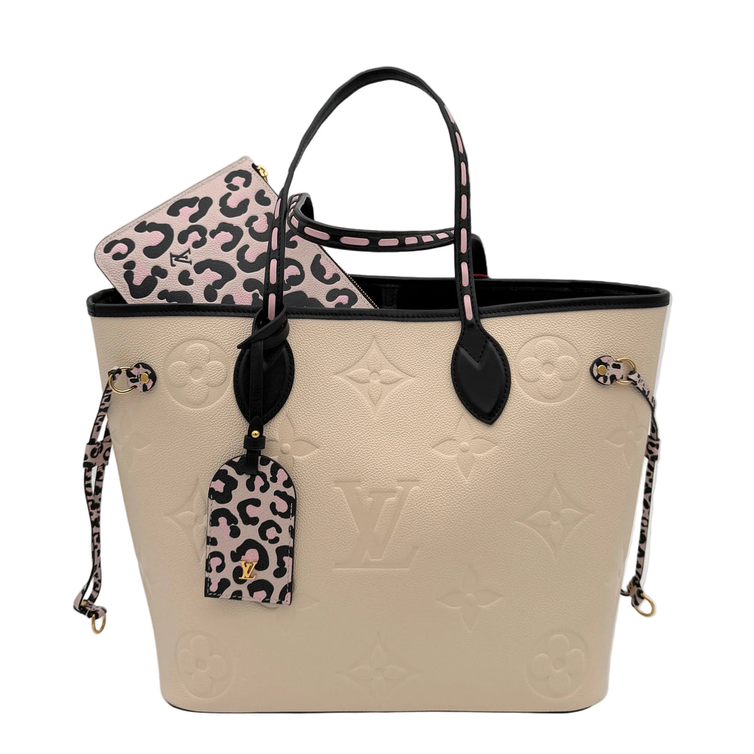 Louis Vuitton Tasche Neverfull Wild at Heart Limited edition Leder Creme Weiß Giant Monogram HW Gold Leo Print