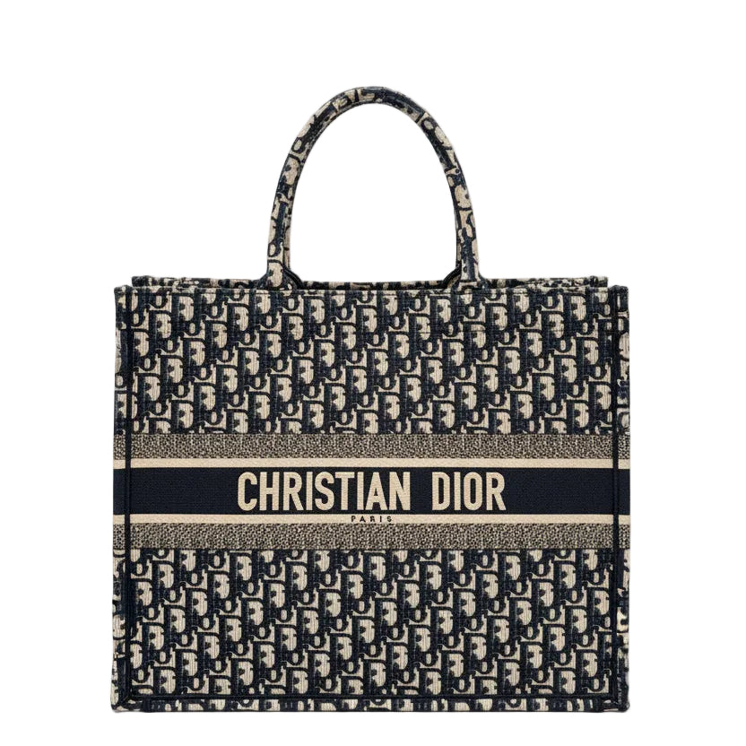 Christian Dior Book Tote Large Dior
Oblique Stickerei Ecru/ Blau