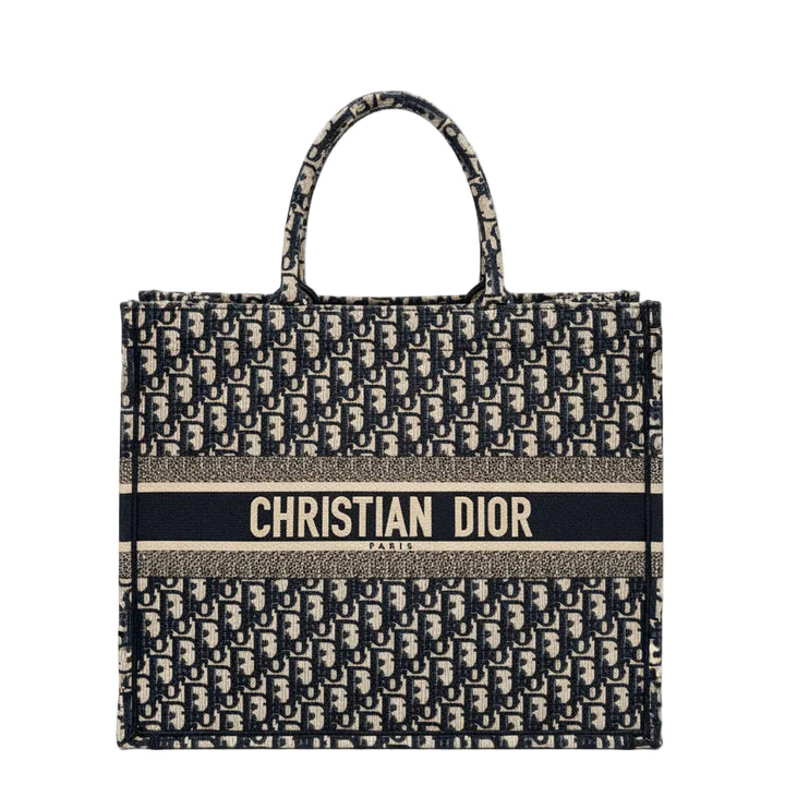 Christian Dior Book Tote Large Dior
Oblique Stickerei Ecru/ Blau
