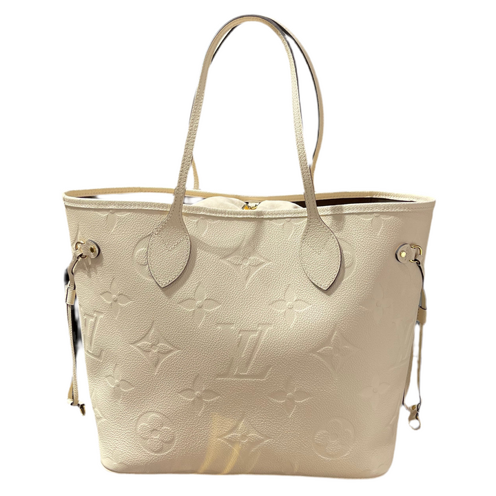 Louis Vuitton Neverfull MM Leder Empreinte Monogram Giant Creme Weiß Braun Pochette