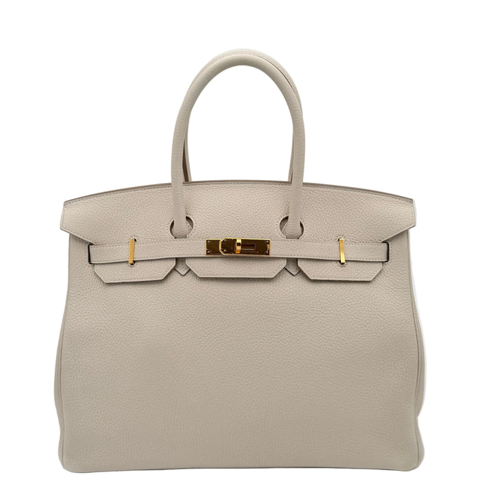 Hermes Birkin 35 Clemence Leder Craie Hardware Gold