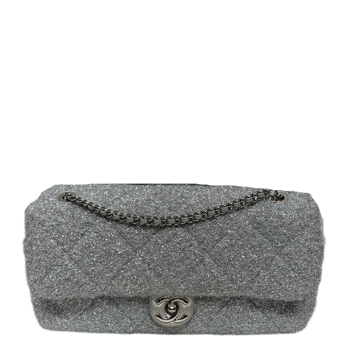 Chanel Tasche Timeless Pluto Glitter  Lurex Quilted Flap Stoff/Leder Grau Hardware Silber ID:24******=2017/2018