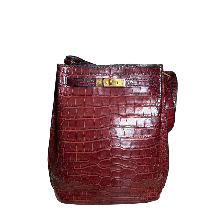 Hermes So Kelly 22 Alligator Leder Bordeauxrot Hardware Gold