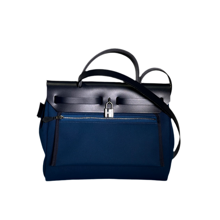 Hermes Herbag 31 Toile Militaire /
V Hunter/Laque Deep Blue Indigo /Deep Blue