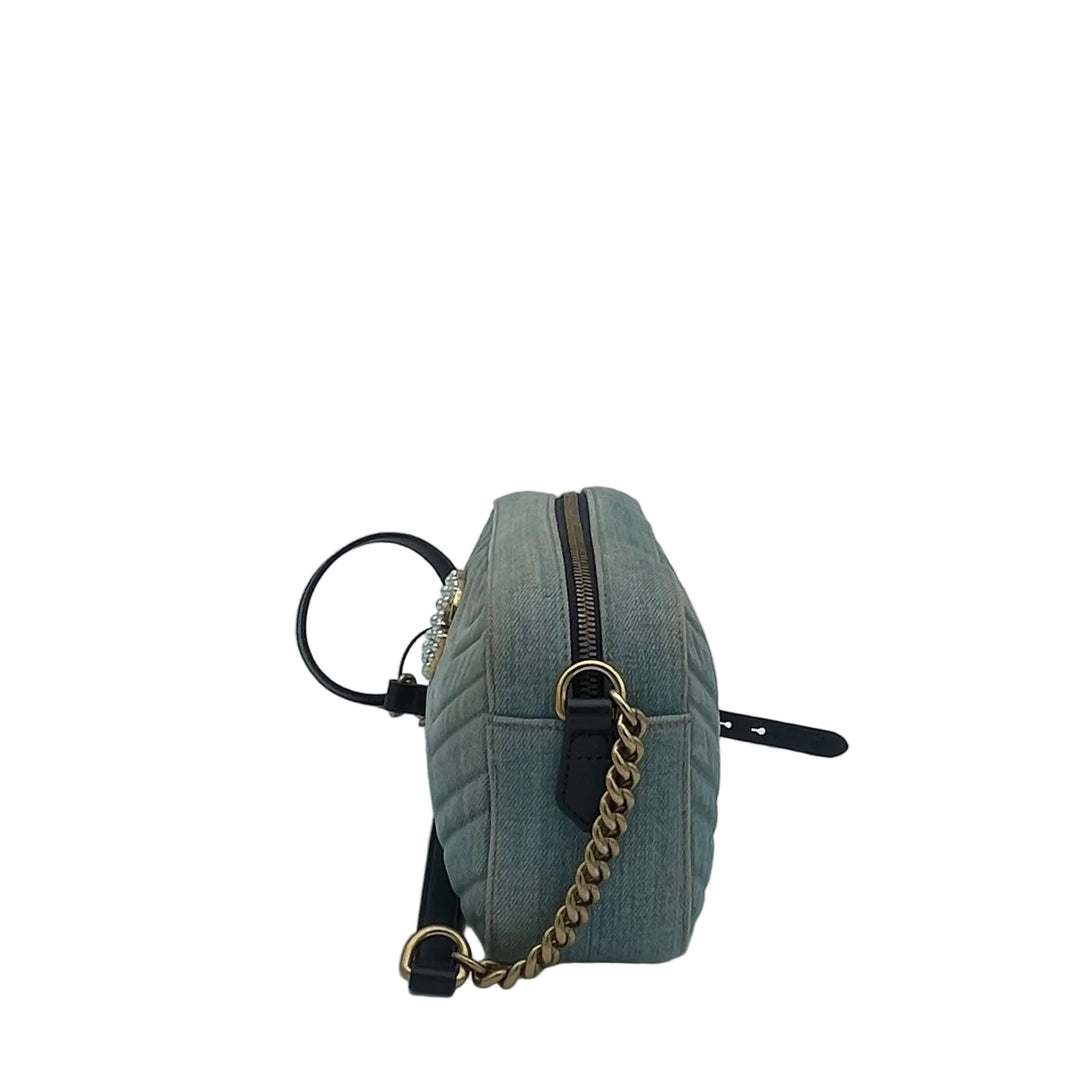 Gucci Tasche GG Marmont Matelasse Pearly Denim/ Leder Blau Kette Gold