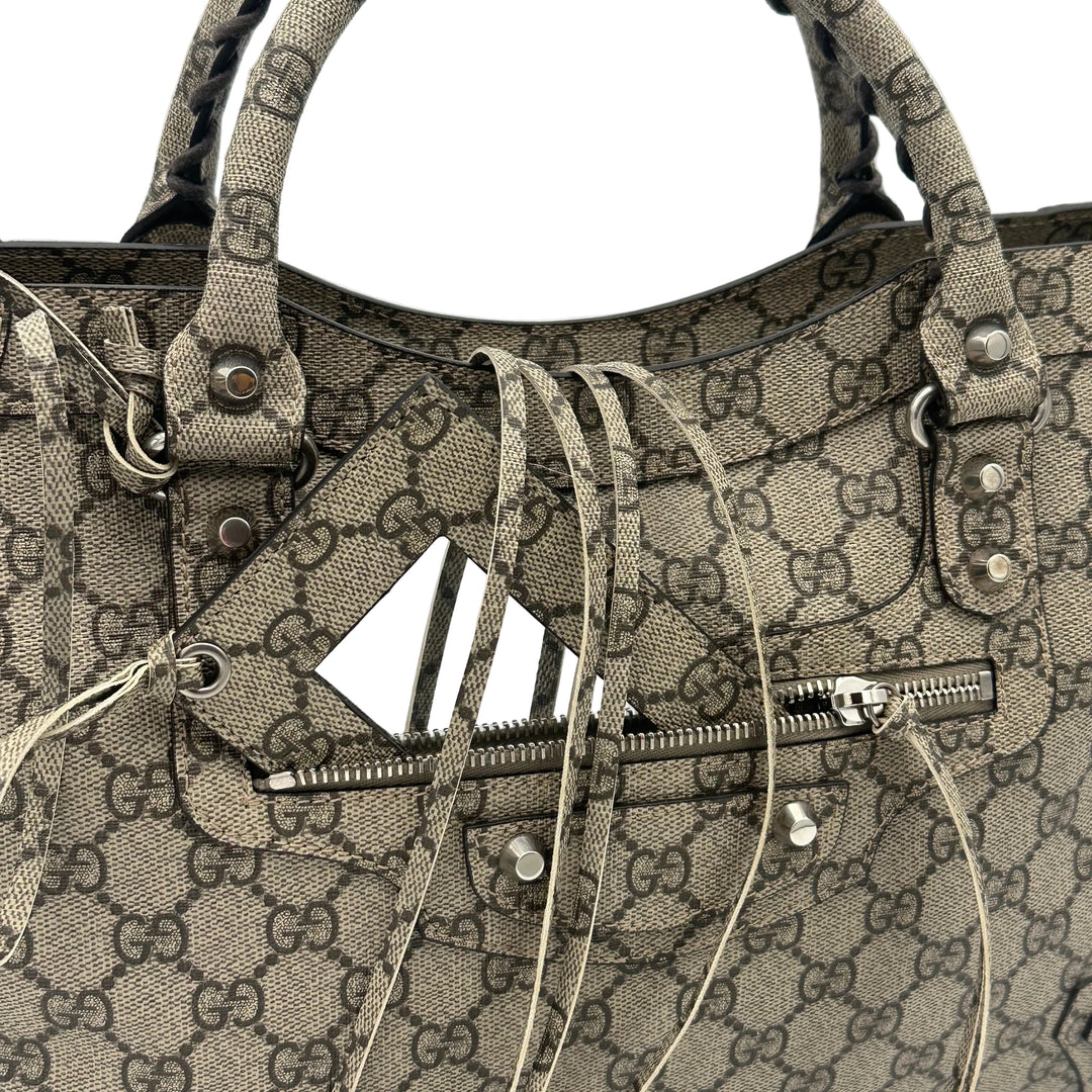 Balenciaga X Gucci City Tasche GG Monogram Beige Hardware Silber mit Schultergurt und Spiegel