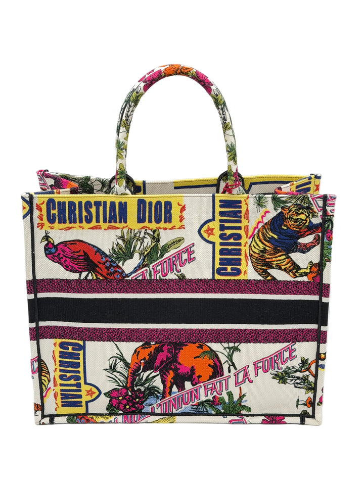 Christian Dior Tasche Booktote Canvas Indian Animals Bunt Weiß l'Union Fait la Force