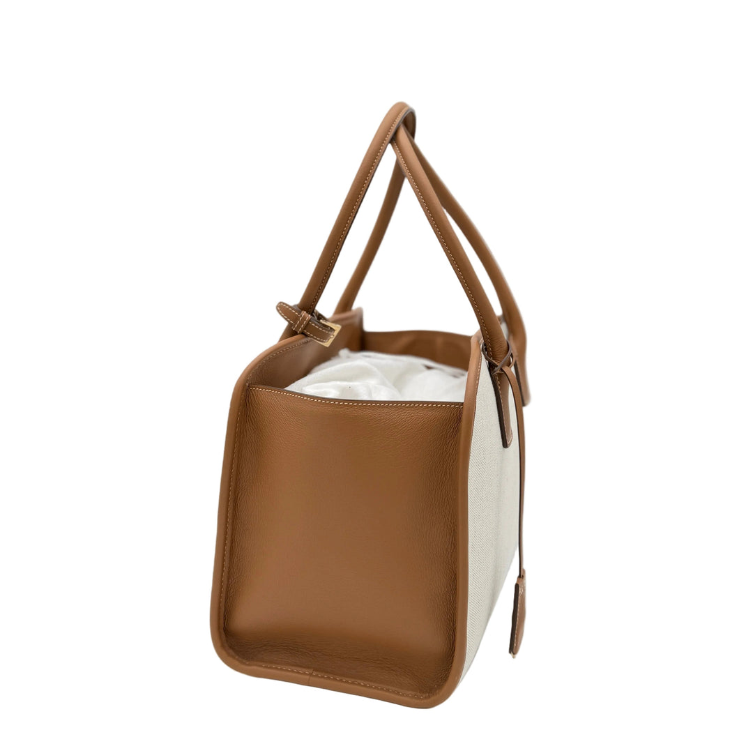 Prada Tasche Linen Leather Medium Totebag Camel/Weiß