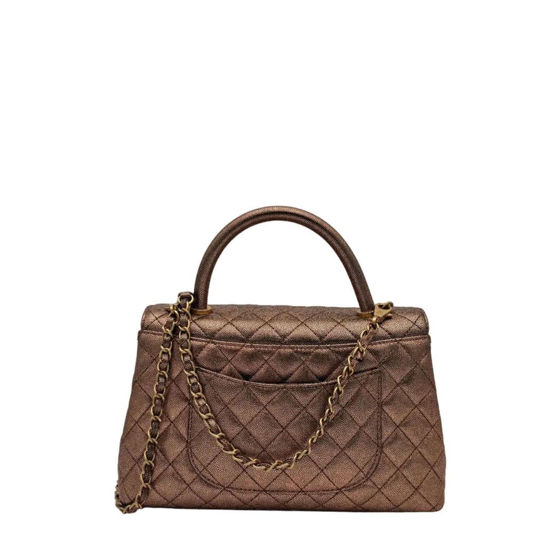 Chanel Tasche Coco Handle Medium Caviar Leder Bronze Metallic Hardware Gold