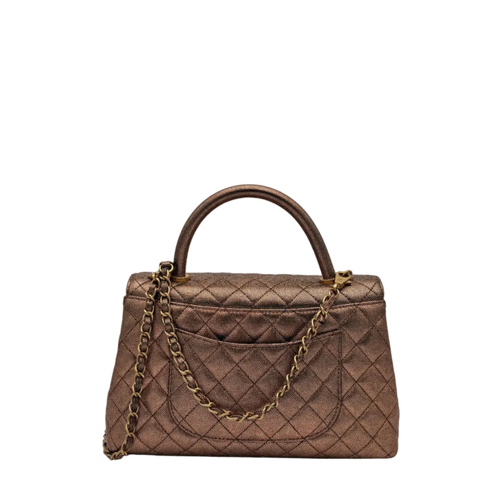 Chanel Tasche Coco Handle Medium Caviar Leder Bronze Metallic Hardware Gold
