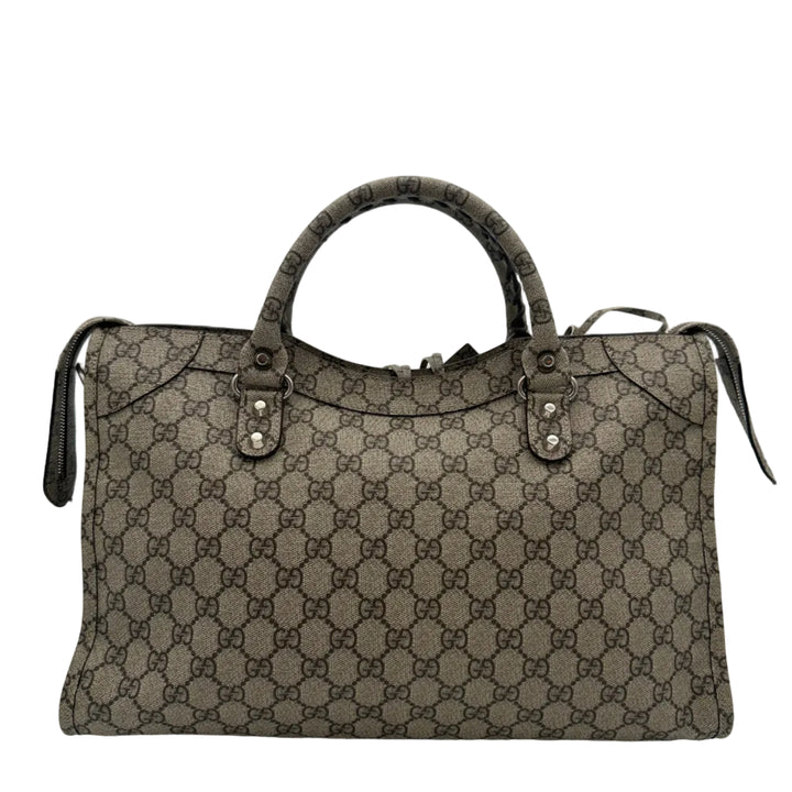Balenciaga X Gucci City Tasche GG Monogram Beige Hardware Silber mit Schultergurt und Spiegel
