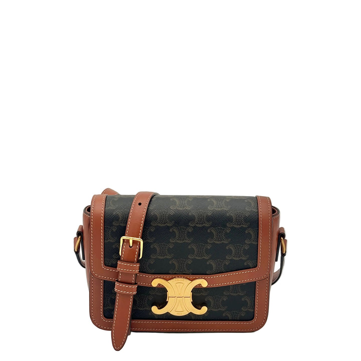 Celine Tasche Teen Triomphe Canvas/Leder Braunmit Schultergurt HW Gold