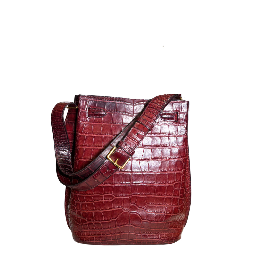 Hermes So Kelly 22 Alligator Leder Bordeauxrot Hardware Gold