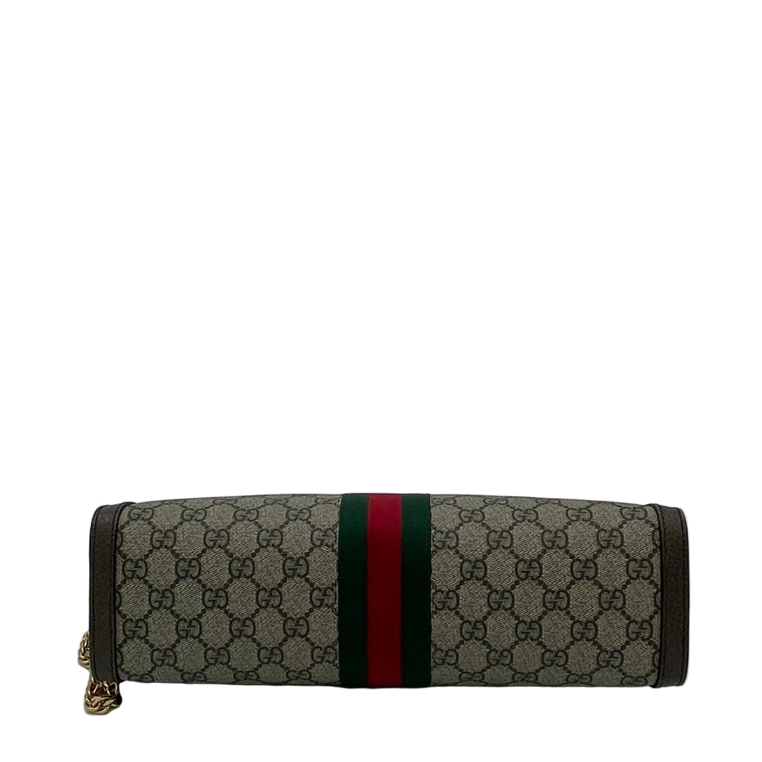 Gucci Tasche Ophidia Chain GG Supreme Canvas Monogram Leder Braun Band Rot/Grün mit Kettenriemen