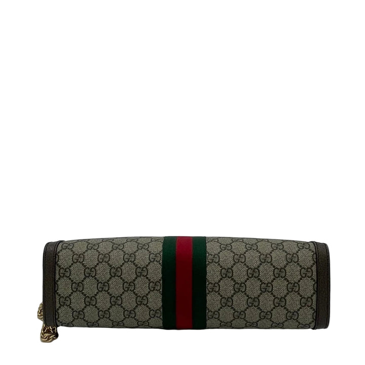 Gucci Tasche Ophidia Chain GG Supreme Canvas Monogram Leder Braun Band Rot/Grün mit Kettenriemen