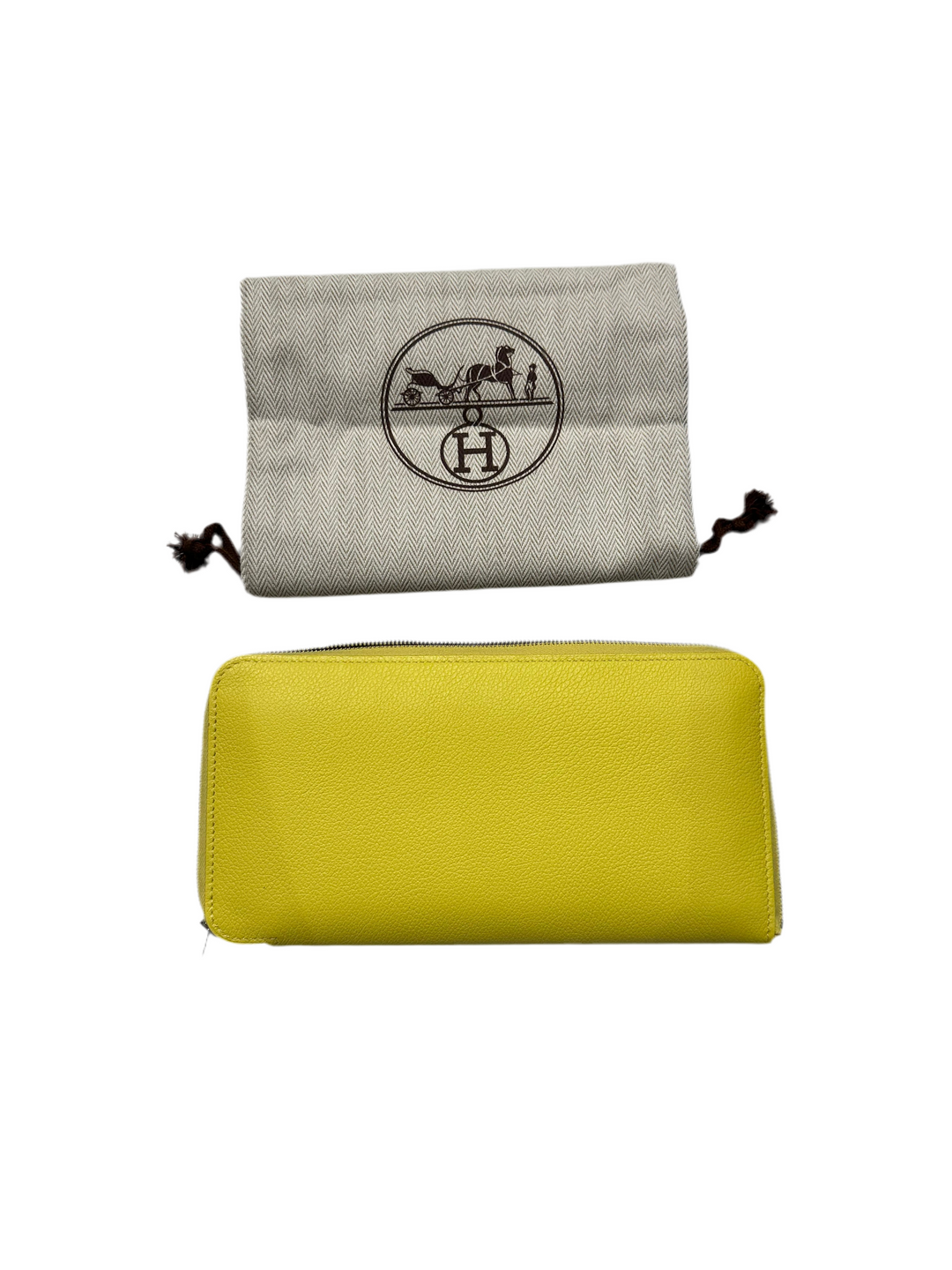 Hermes Brieftasche Silk'in Classique Lime Evercolor / Barenia Leder Innen Seide bedruckt