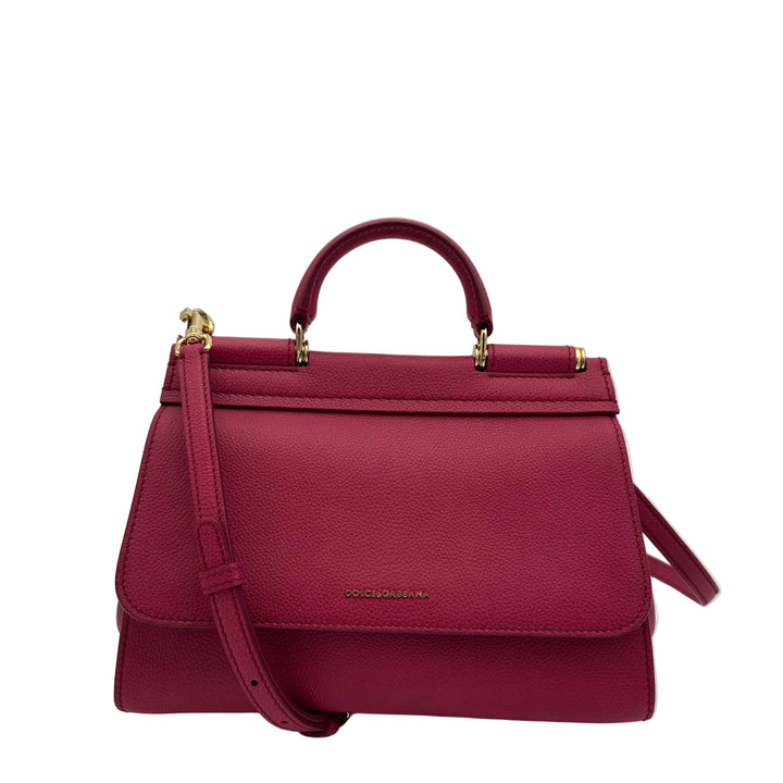Dolce& Gabbana Sicily Soft Top Handle Bag Small Leder Himbeere Hardware Gold mit Schulterriemen
