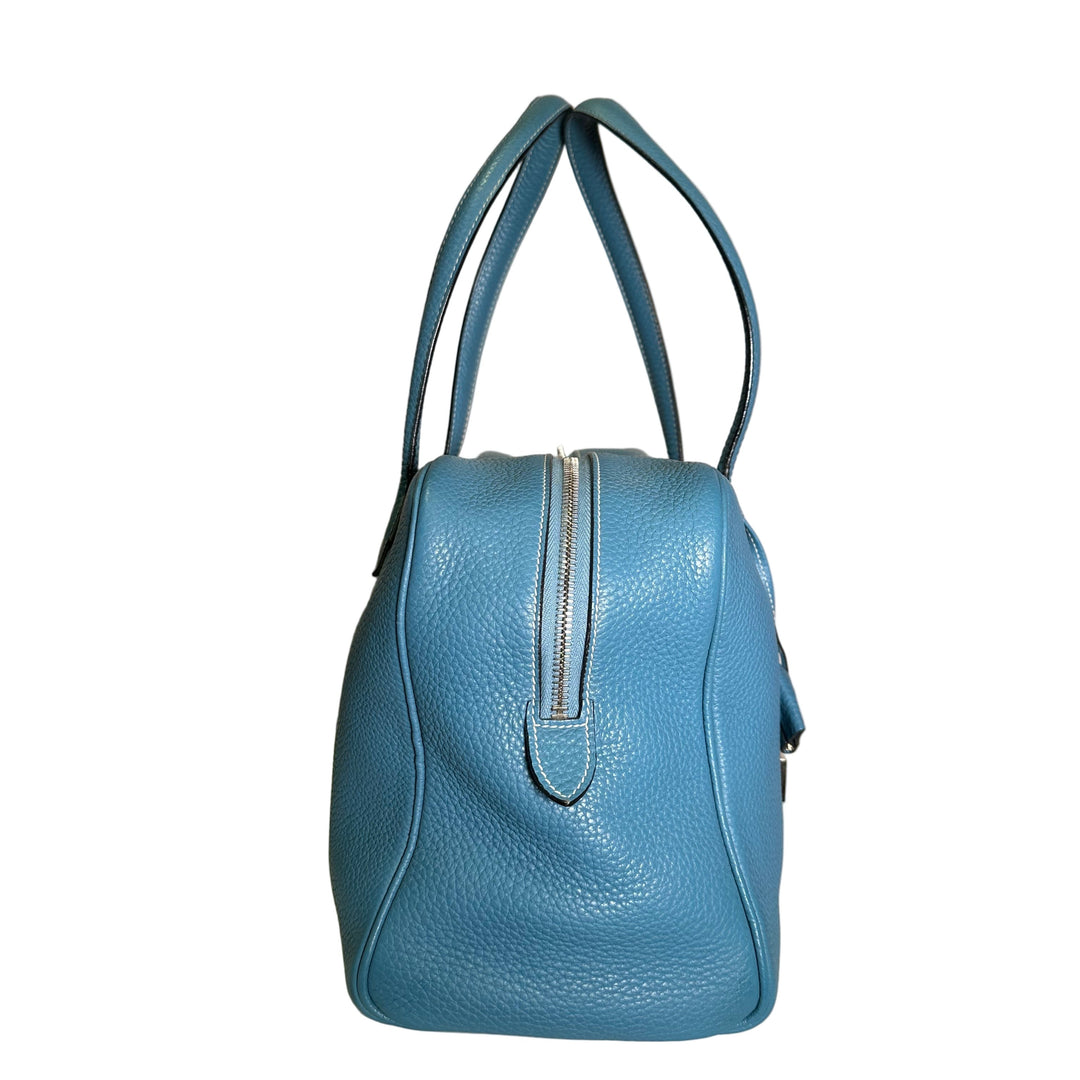 Hermes Victoria 36 Clemence Leder Jeansblau Hardware Palladium