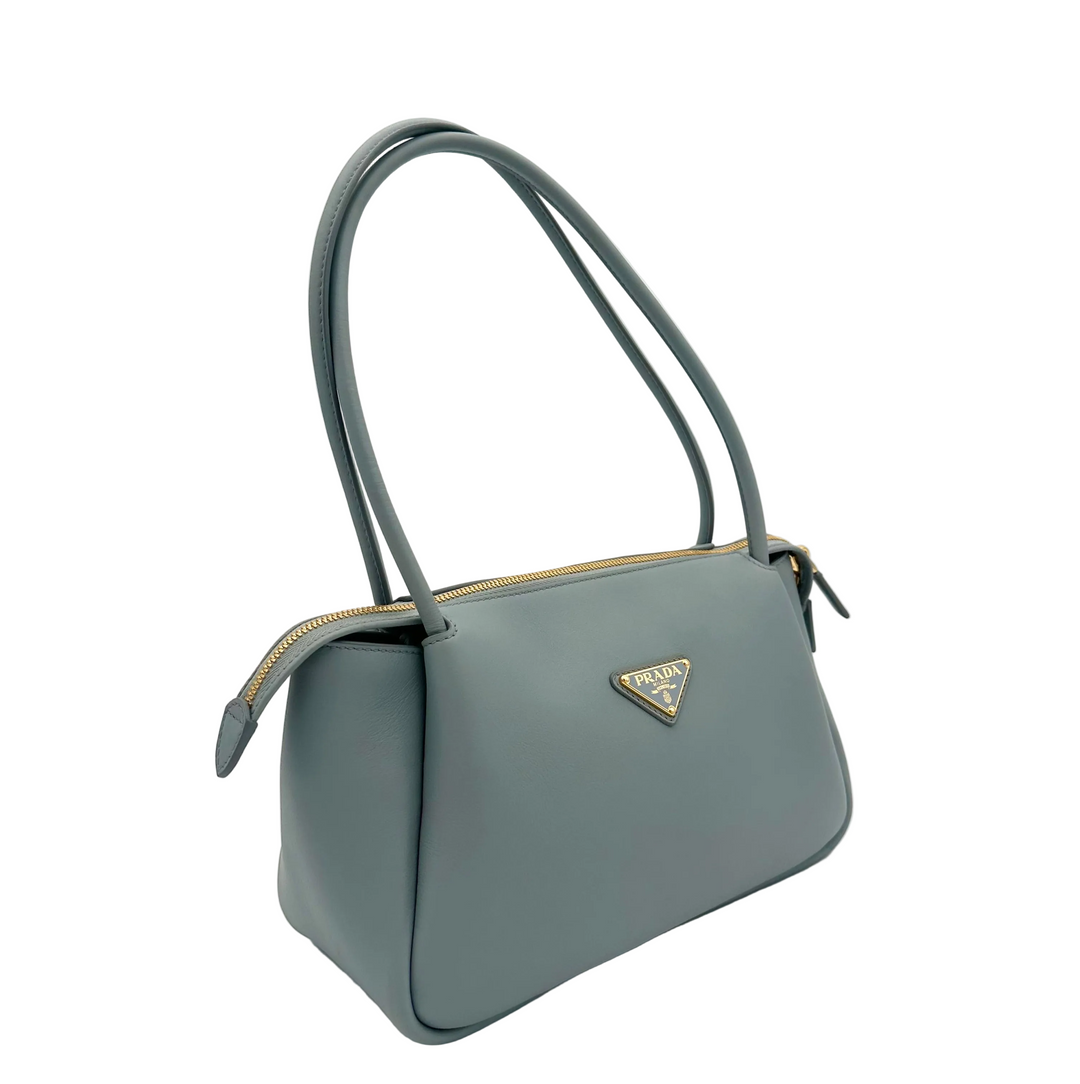 Prada Tasche Darling Medium Hellblau Leder 2 Henkel Hardware Gold