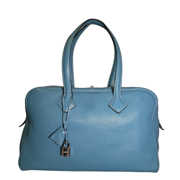 Hermes Victoria 36 Clemence Leder Jeansblau Hardware Palladium