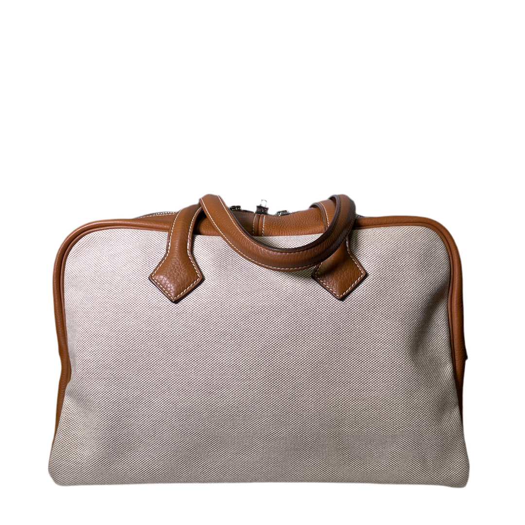 Hermes Tasche Victoria 35 Canvas Leder Gold Naturel Hardware Palladium