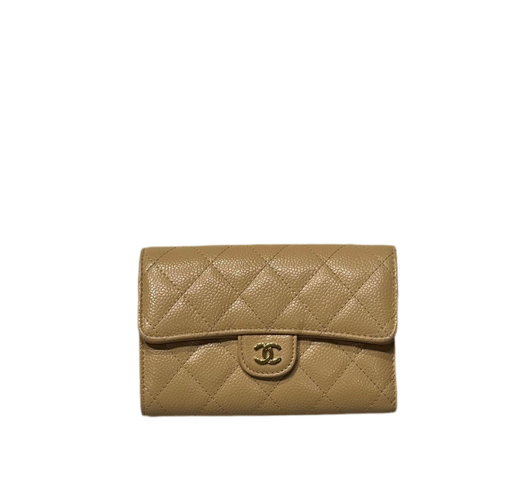 Chanel Geldbörse Caviar Leder beige CC Hardware Gold